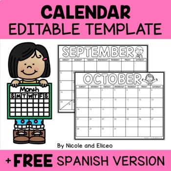 Preview of Editable Monthly Calendar 2022-2024 + FREE Spanish