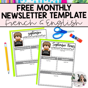 Preview of Free Editable Monthly Newsletter Templates | French and English Included