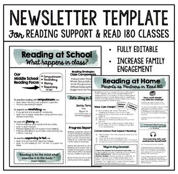 Preview of Editable NEWSLETTER TEMPLATE great for Reading Support or READ 180 classes