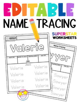free editable name tracing worksheet by super star worksheets tpt