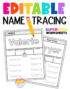 Free Editable Name Tracing Worksheet by Superstar Worksheets TM | TPT