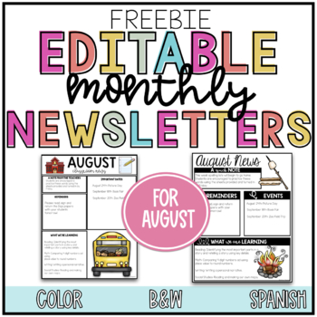 Preview of Free Editable Newsletter Templates ⎮ English & Spanish⎮  B&W