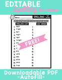 Free Editable Spelling Worksheet Word Work - Spelling List
