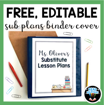 Preview of Free Sub Plans Binder Cover: Editable Emergency Substitute Template Binder