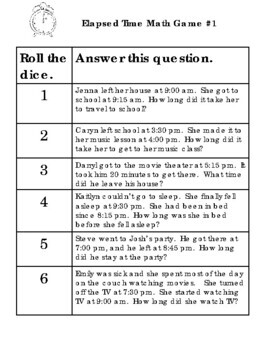 free elapsed time dice games problem solving math worksheets 3rd 4th grade