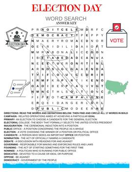 Preview of Free Election Day Word Search Answer Key