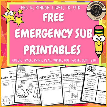 Preview of Free Emergency Sub Plans Printables PreK Kindergarten First Grade TK UTK
