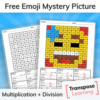 Preview of Free Emoji Multiplication Mystery Picture | Printable Math Review Worksheet