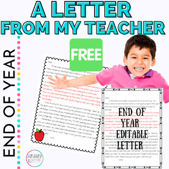 Preview of Free End of Year Letter to Students from Teacher | EDITABLE | Last Day of School