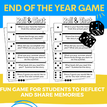 Preview of End of the Year Roll & Chat: Last Day of School Reflection Game