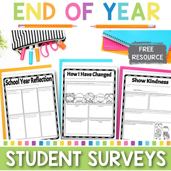 Preview of Free End of the Year Student Surveys | Last Week | Student Reflection | Writing