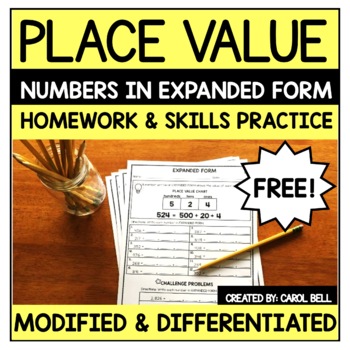 Preview of Free Place Value Expanded Form Worksheets