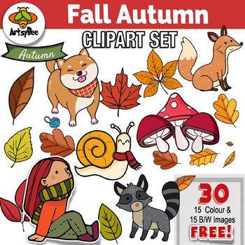 Preview of Free! Fall Autumn Decorative Clip art Set - 15 color & 15 BW