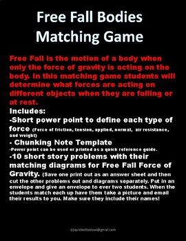 Preview of Free Fall Bodies Matching Game: Force and Gravity
