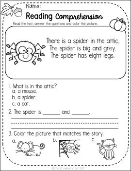 Free Kindergarten Reading Comprehension Passages - Fall by The ...