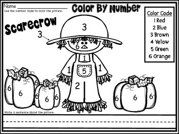 Preview of Free Fall Scarecrow part of my Color By Number November Thanksgiving Unit