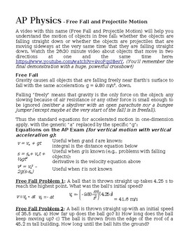 Preview of Free Fall and Projectile Motion Lecture Notes-AP-C Physics