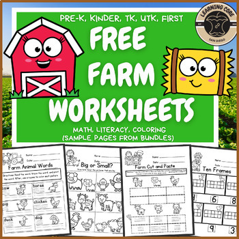 Preview of Free Farm Animal Worksheet Printables for PreK, TK, Kindergarten, First Grade
