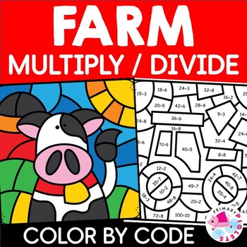 Preview of FARM ANIMALS Color by Number Code Multiplication Division Coloring Pages Spring