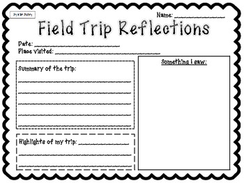 field trip reflection worksheet free