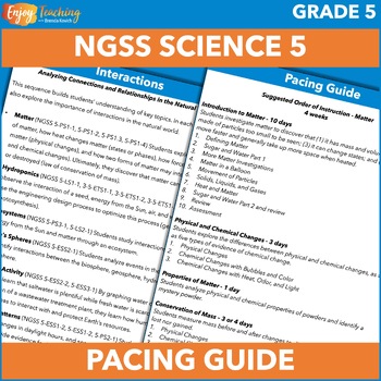 Preview of Free Fifth Grade Science Pacing Guide for NGSS