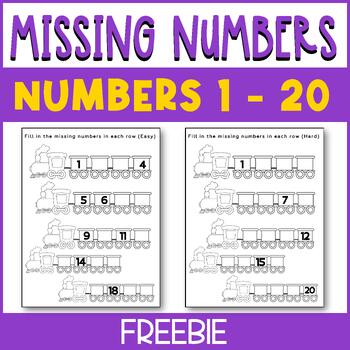 Preview of Free Fill in the Missing Numbers to 20 | Back to School Math Activities
