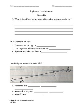Preview of Free Warm-Up Handout for GEO 1: Angles and their Measures TV Instructional Video