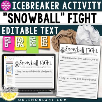 Preview of Free First Day Back to School Icebreaker Build Community Builder Snowball Game 
