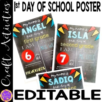 Preview of Free First Day of School Sign Editable | Editable First Day Poster For Any Grade