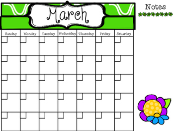 Free Flower Themed Calendar by ATBOT The Book Bug | TpT