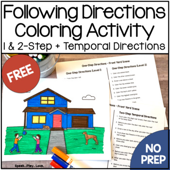 Preview of Free Following Directions Coloring Sheets - 1 & 2 Step Directions Activity