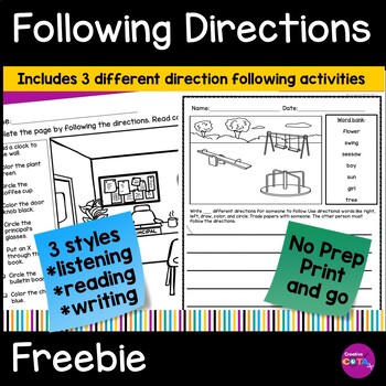 Preview of Free Following Directions Coloring Pages Listening Comprehension Skills Activity