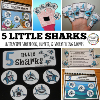 Preview of Five Little Sharks Interactive Storybook, Finger Puppets, Storytelling Gloves