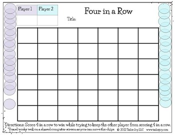 Editable Back to School Four in a Row Printable Game