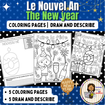 Preview of Free French New Year Coloring pages | Nouvel An Coloriage | Draw and write