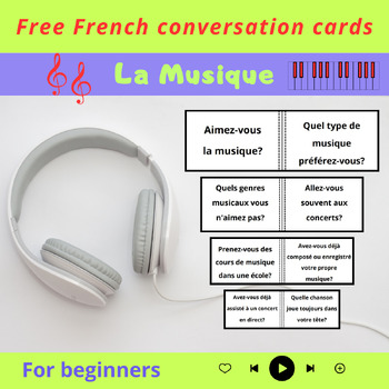 Preview of Free French Conversation Cards for Beginners | La Musique