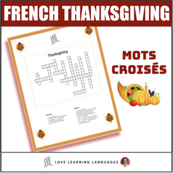 Preview of French Thanksgiving Crossword Puzzle Mots Croisés Free Resource
