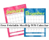 Free Fun Colorful Printable 2021 Calendar PDF