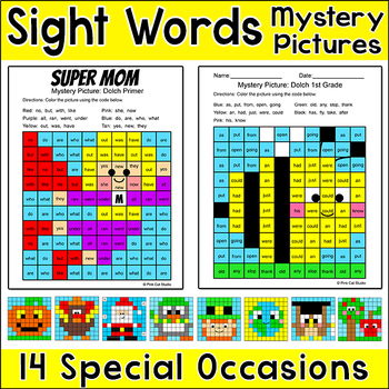 Preview of Sight Word Practice Mystery Coloring Pages - Spring & St. Patrick's Day Activity