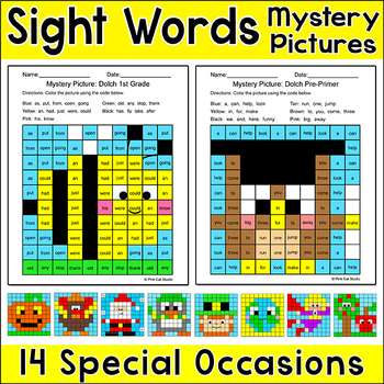 Preview of Sight Word Practice Mystery Coloring Pages Bundle: Spring & Earth Day Activities