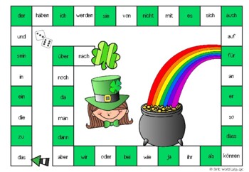 Preview of Free German Sight words High frequency board game Patrick's day Deutsch