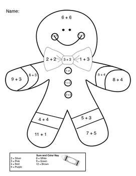 Free! Gingerbread Man Color by Sum by Apples'nABCs | TpT