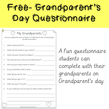 Download Grandparent S Day Questionnaire Worksheets Teaching Resources Tpt