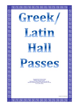 Preview of Free Greek Latin Symbol Hall Pass Elementary Gifted Middle High School