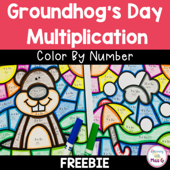 Preview of Free Groundhog Day Multiplication Coloring Pages | Color By Number Worksheets