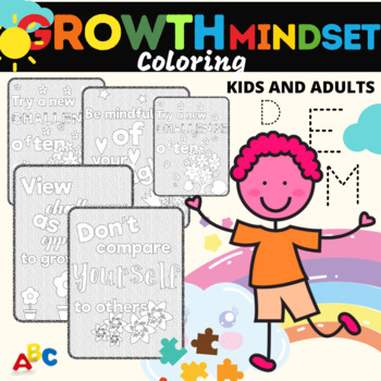 Preview of Free Growth Mindset, Positive Affirmations Coloring Book For Kids,Students....