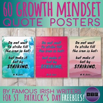 Preview of Free Growth Mindset Posters Quotes by Irish Writers for St. Patrick’s Day Pack