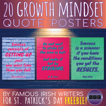 Preview of Free Growth Mindset Posters Quotes by Irish Writers for St. Patrick’s Day Set 02