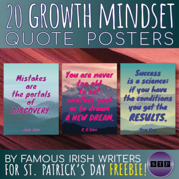 Preview of Free Growth Mindset Posters Quotes by Irish Writers for St. Patrick’s Day Set 03