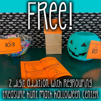 Free! Halloween 2 Digit Addition Regrouping Treasure Hunt by Juniper's Own